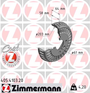 Bęben hamulcowy ZIMMERMANN 405.4103.20