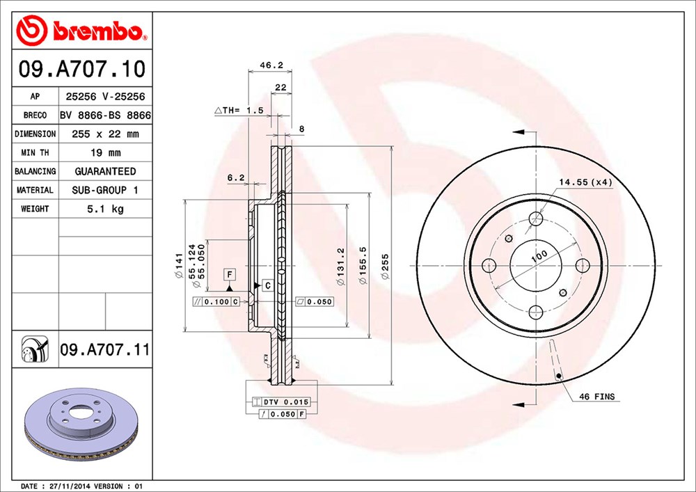 Tarcza hamulcowa BREMBO 09.A707.11