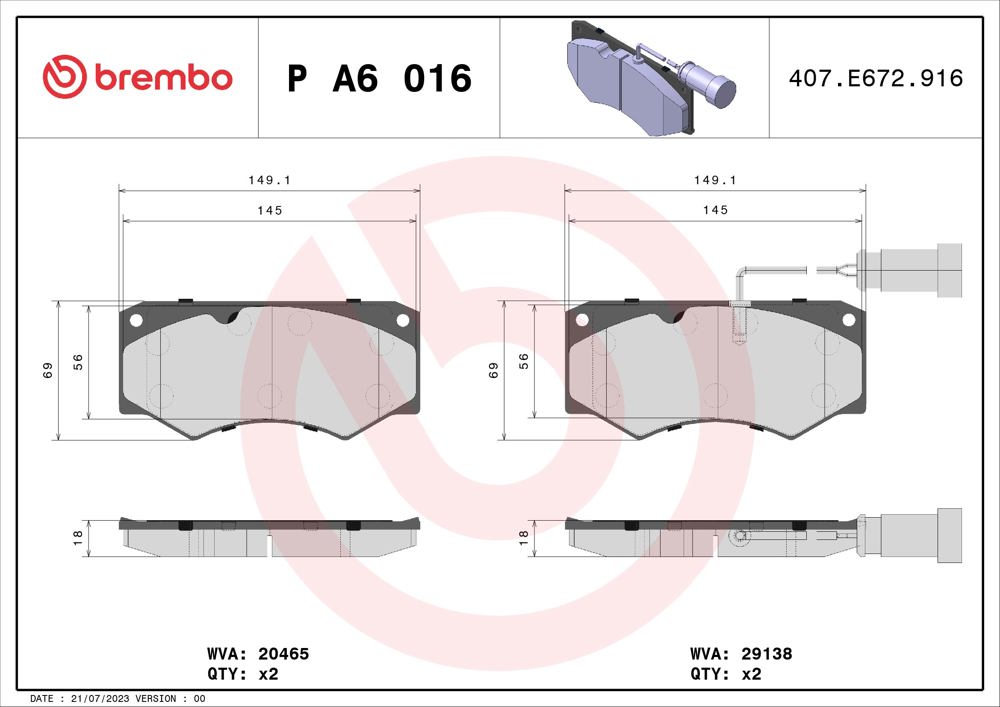 Klocki hamulcowe BREMBO P A6 016