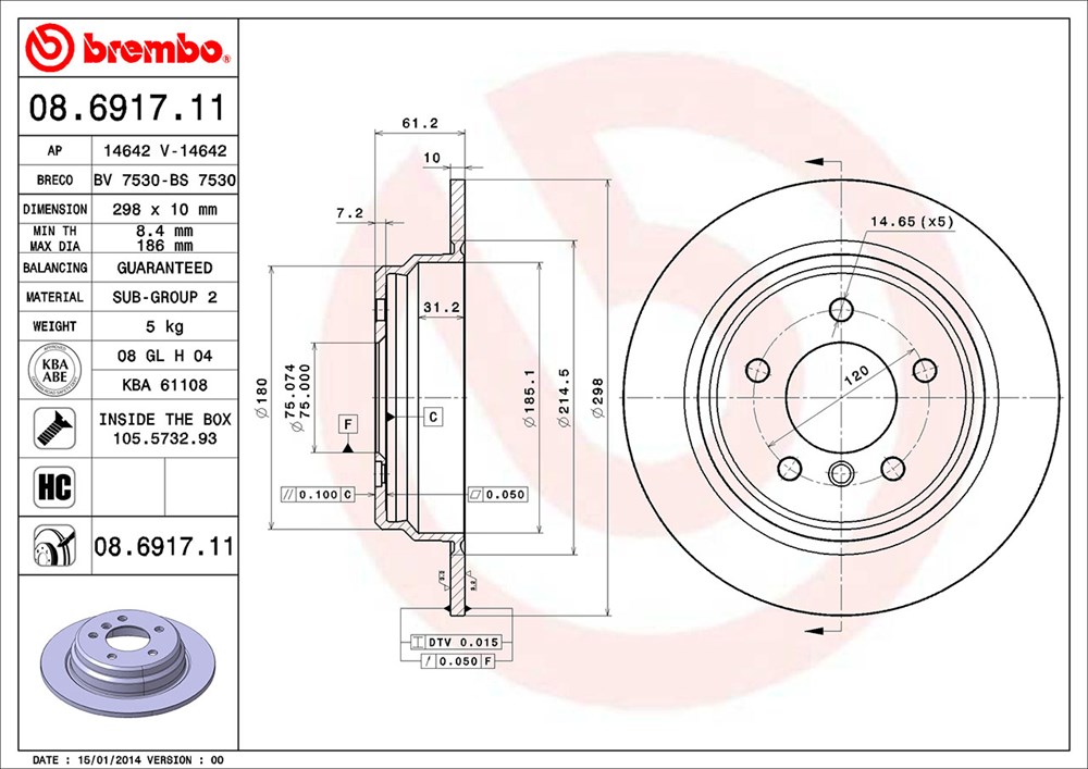 Tarcza hamulcowa BREMBO 08.6917.11