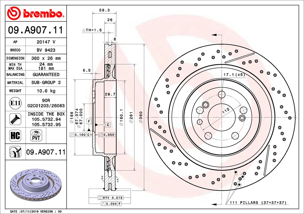 Tarcza hamulcowa BREMBO 09.A907.11
