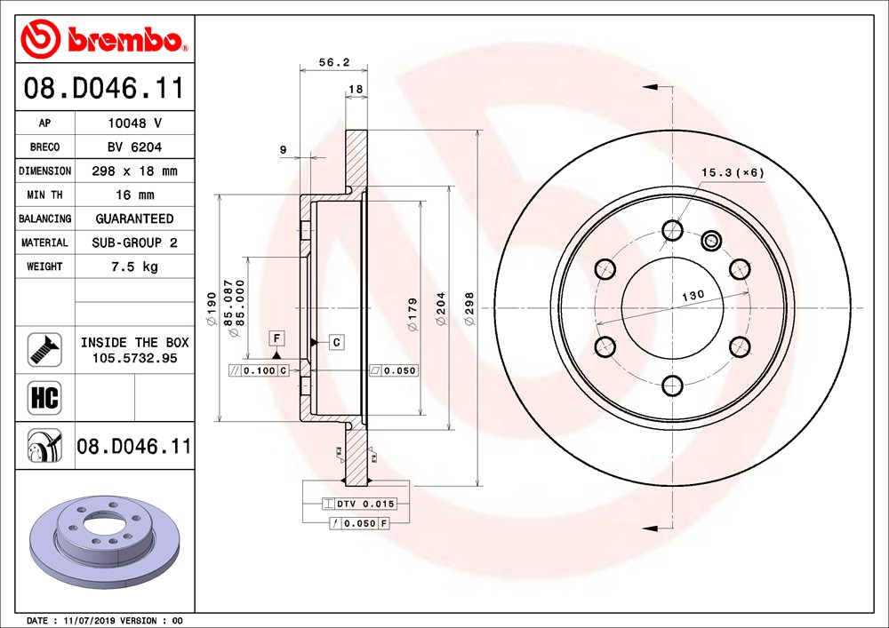 Tarcza hamulcowa BREMBO 08.D046.11