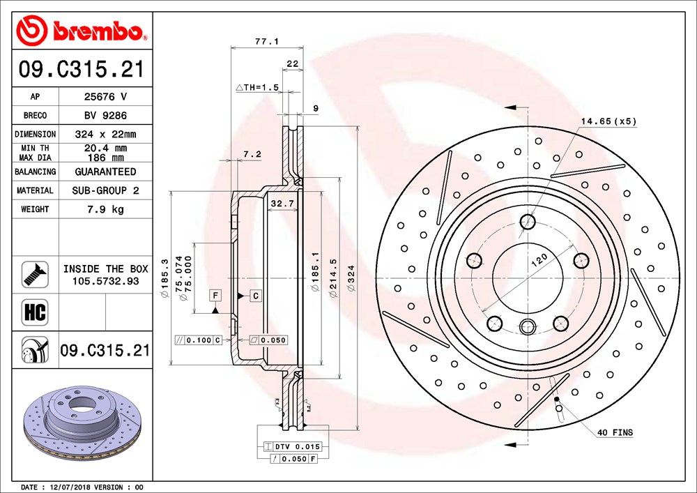 Tarcza hamulcowa BREMBO 09.C315.21