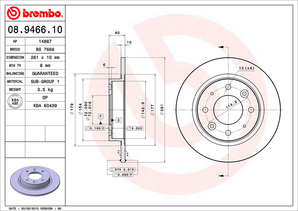 Tarcza hamulcowa BREMBO 08.9466.10