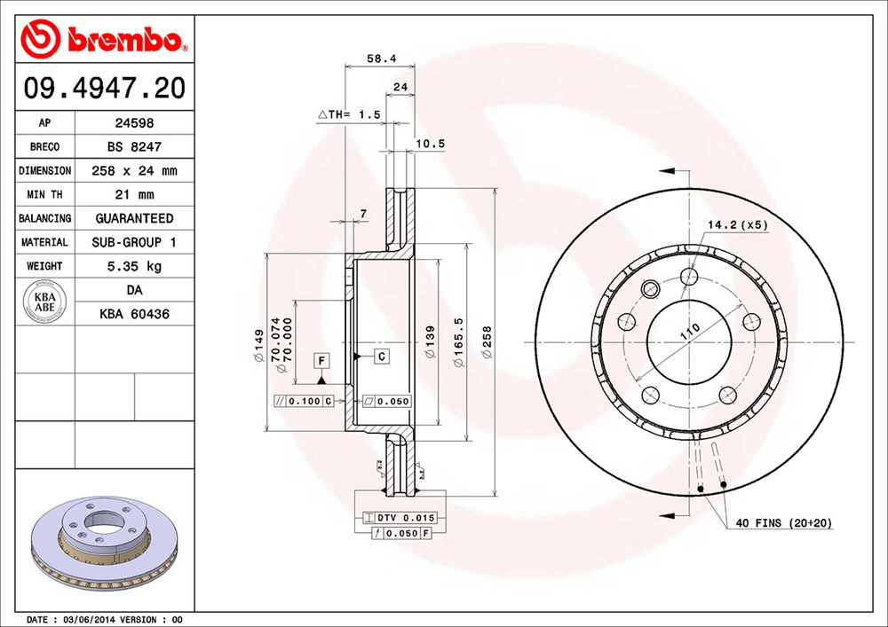 Tarcza hamulcowa BREMBO 09.4947.20