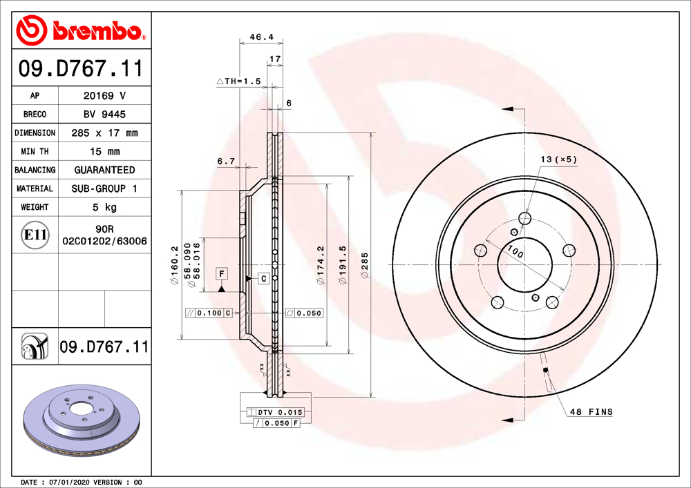 Tarcza hamulcowa BREMBO 09.D767.11