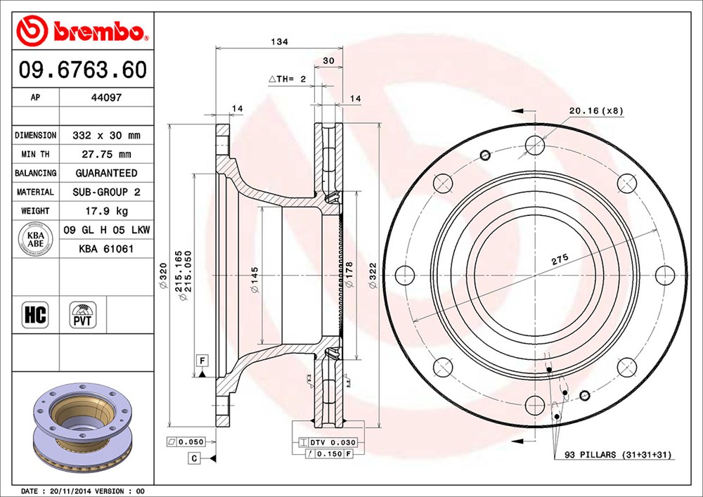 Tarcza hamulcowa BREMBO 09.6763.60
