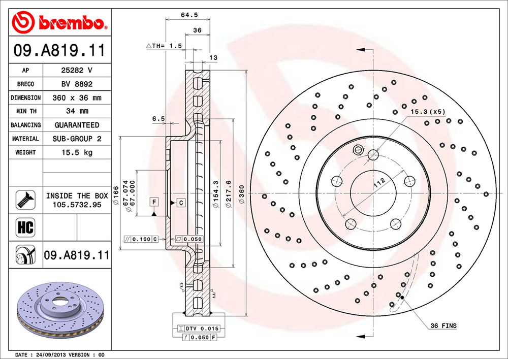 Tarcza hamulcowa BREMBO 09.A819.11