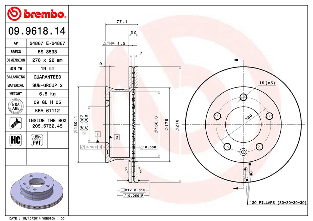 Tarcza hamulcowa BREMBO 09.9618.14