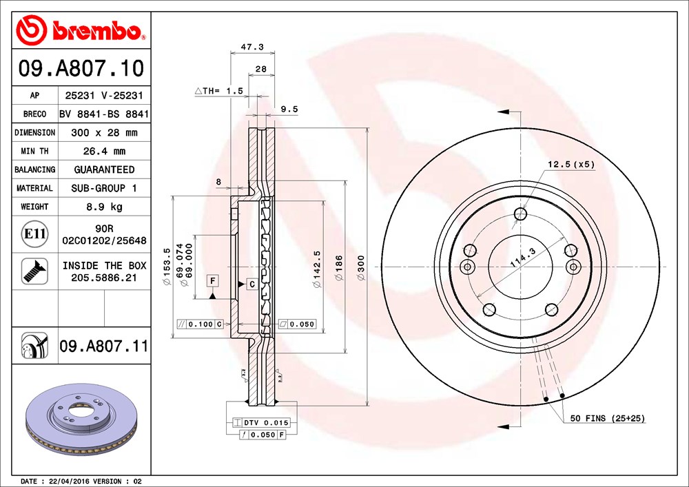 Tarcza hamulcowa BREMBO 09.A807.11