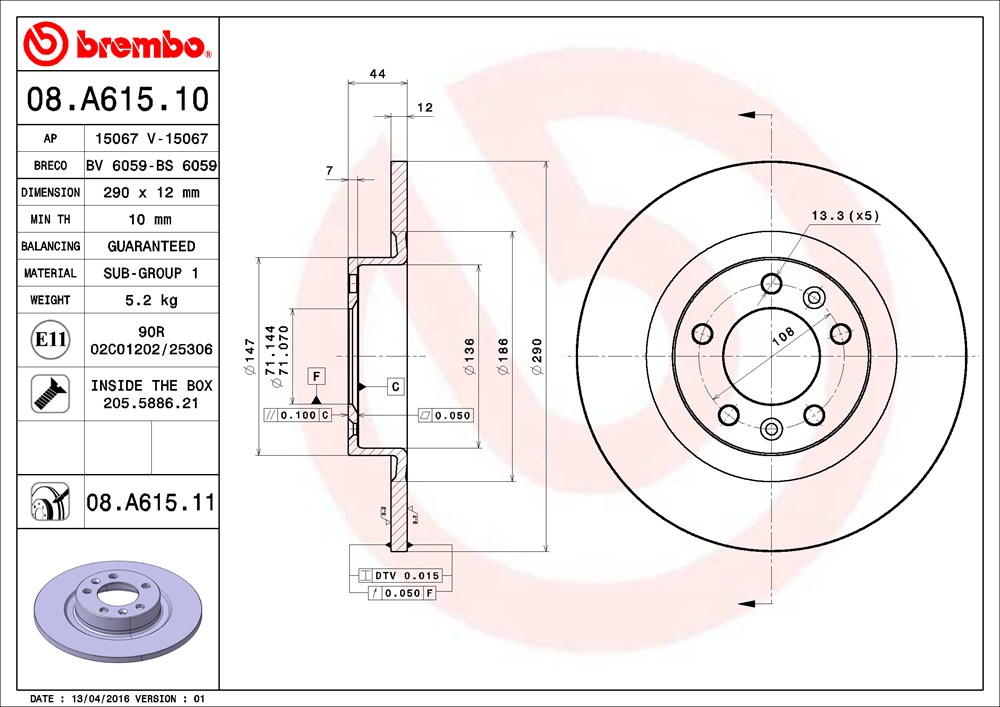 Tarcza hamulcowa BREMBO 08.A615.11