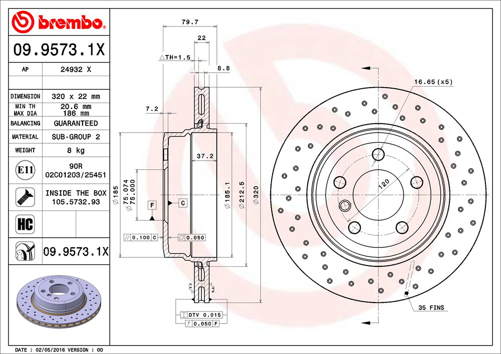 Tarcza hamulcowa BREMBO 09.9573.1X