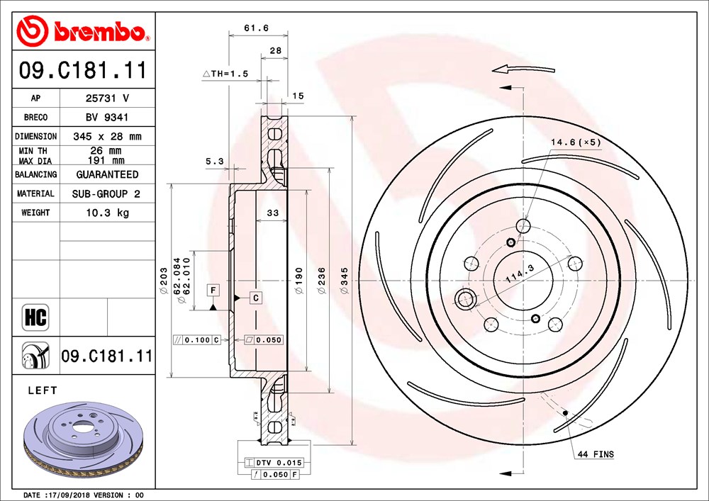 Tarcza hamulcowa BREMBO 09.C181.11