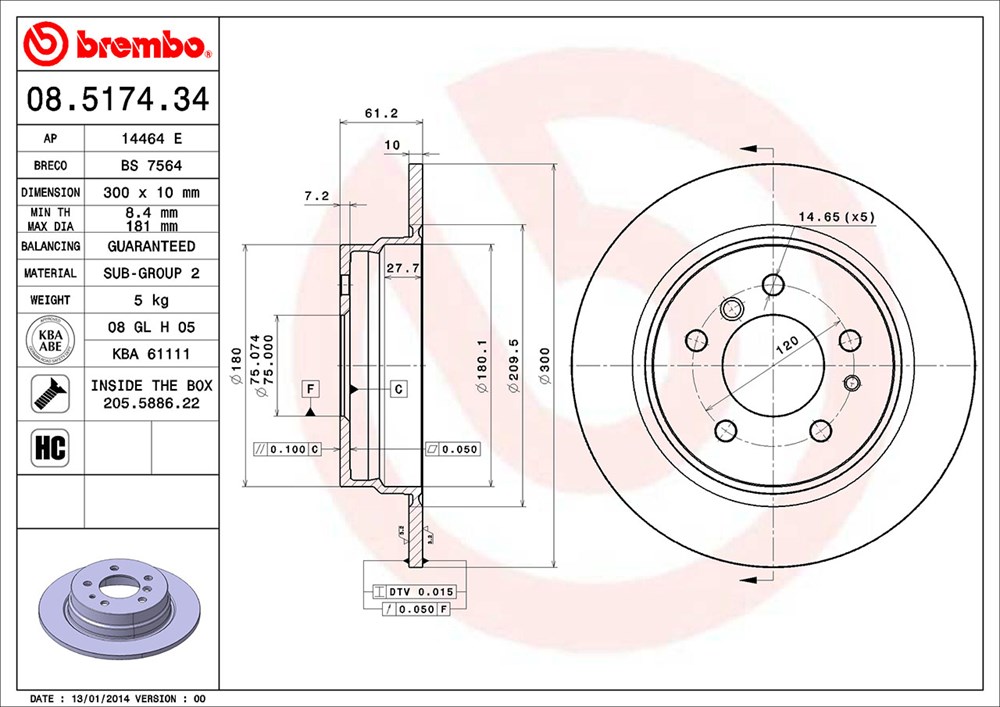 Tarcza hamulcowa BREMBO 08.5174.34