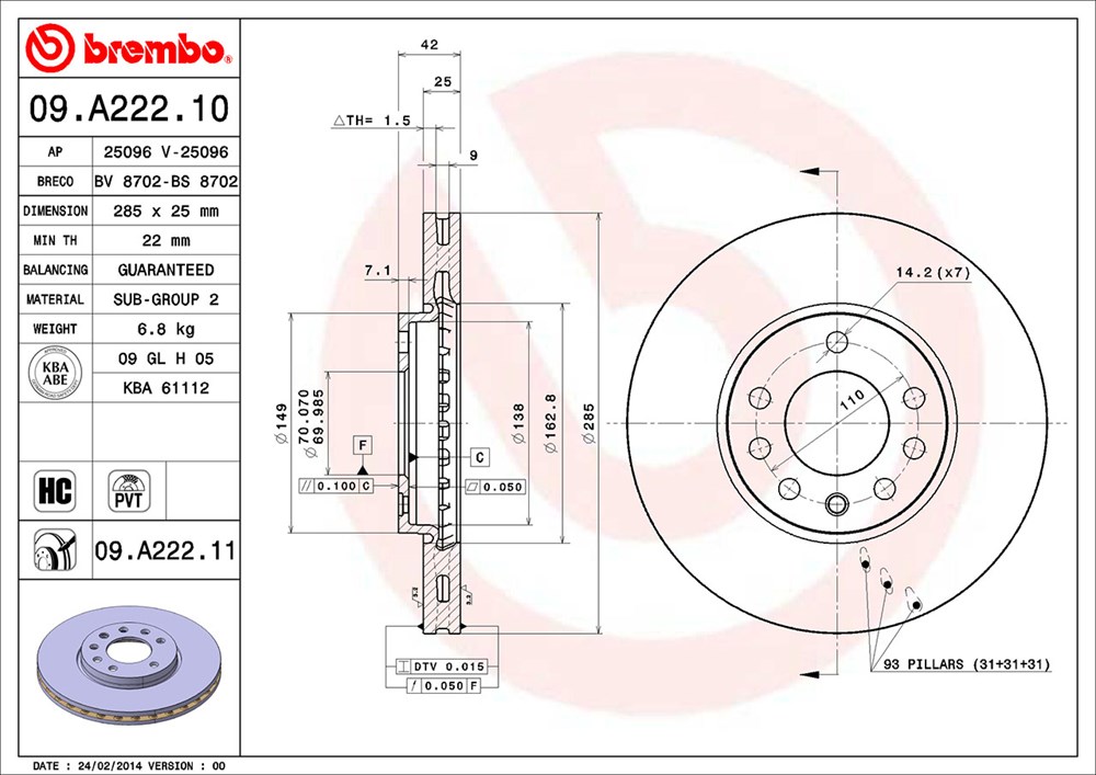 Tarcza hamulcowa BREMBO 09.A222.11