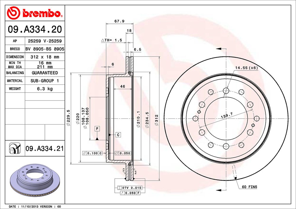 Tarcza hamulcowa BREMBO 09.A334.21