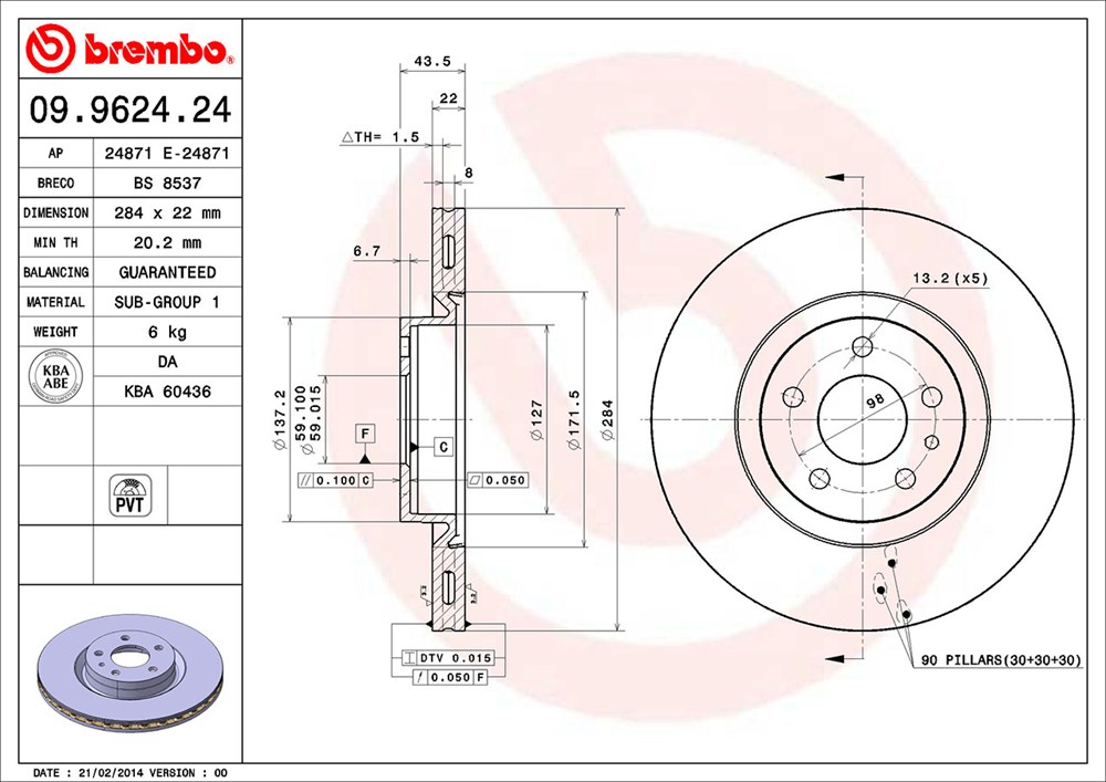 Tarcza hamulcowa BREMBO 09.9624.24