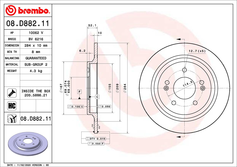 Tarcza hamulcowa BREMBO 08.D882.11