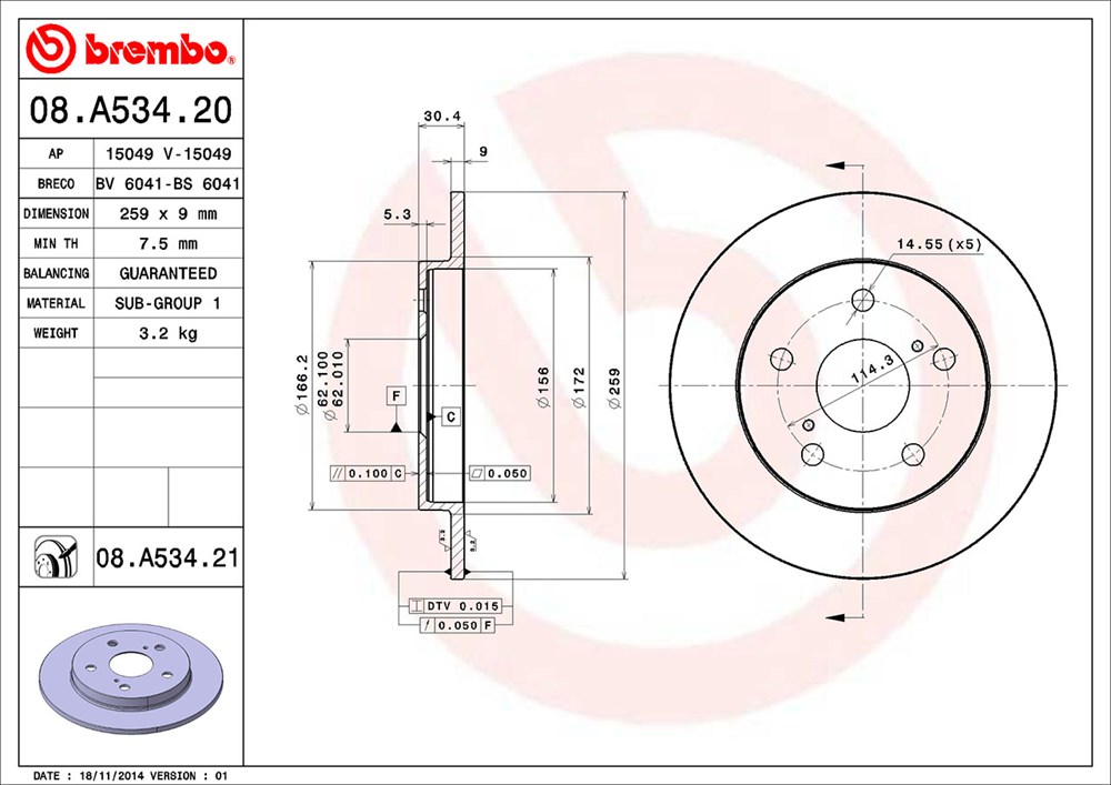 Tarcza hamulcowa BREMBO 08.A534.21