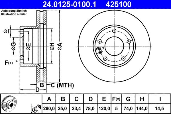 Tarcza hamulcowa ATE 24.0125-0100.1