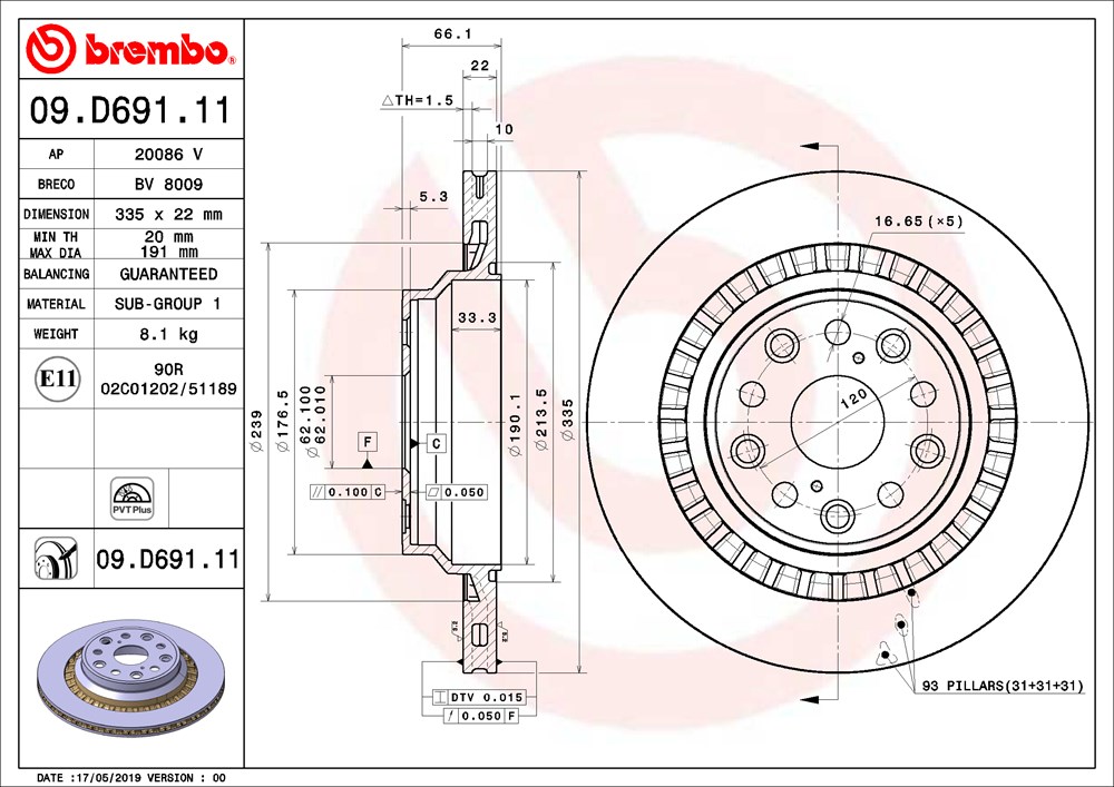 Tarcza hamulcowa BREMBO 09.D691.11