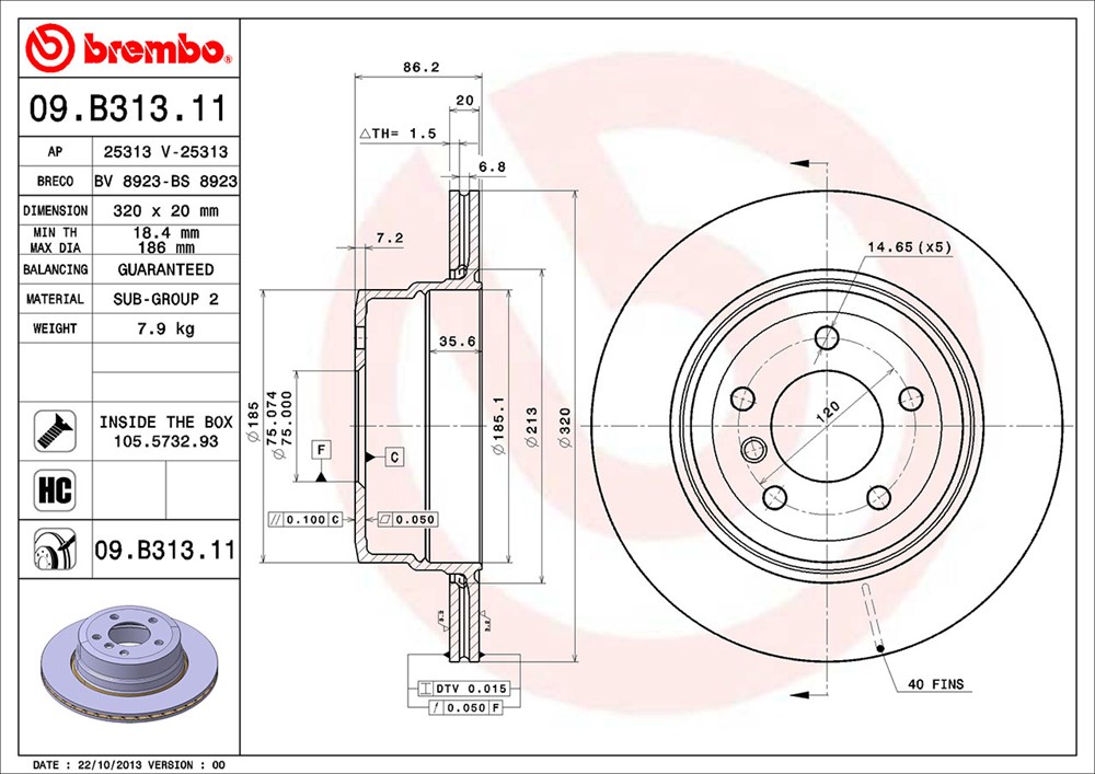 Tarcza hamulcowa BREMBO 09.B313.11