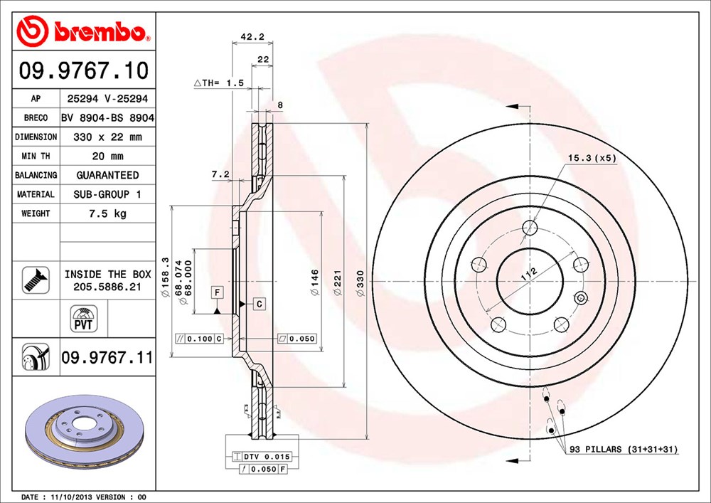 Tarcza hamulcowa BREMBO 09.9767.11