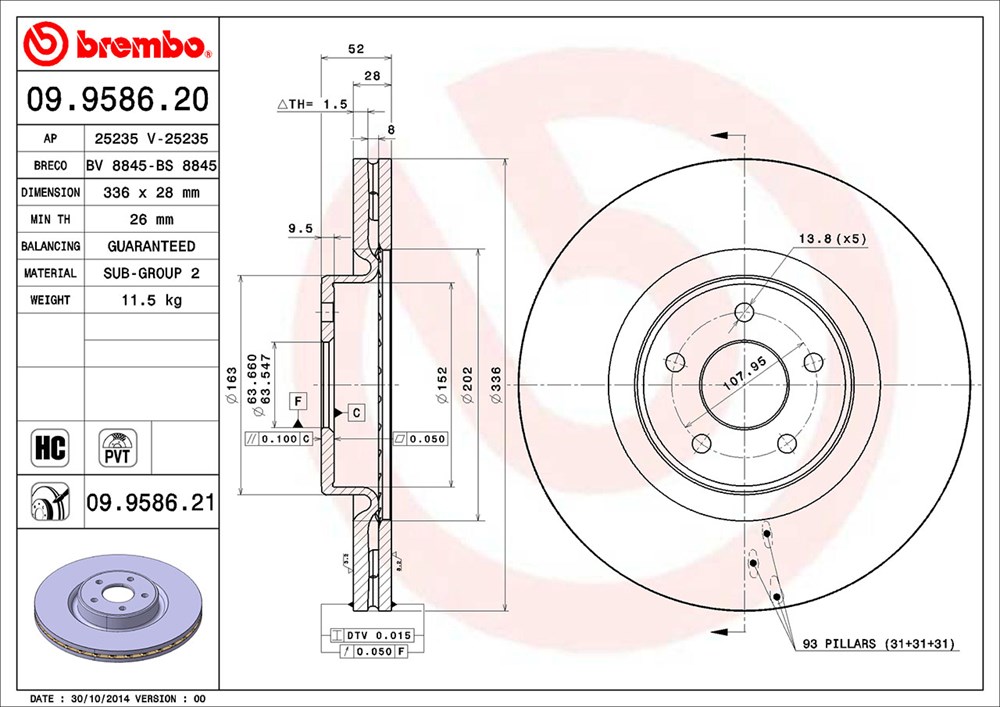 Tarcza hamulcowa BREMBO 09.9586.21