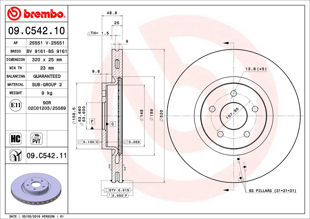 Tarcza hamulcowa BREMBO 09.C542.11