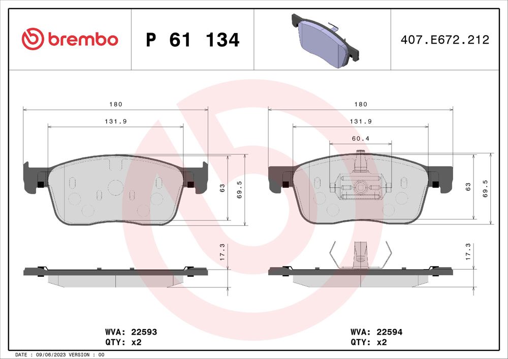 Klocki hamulcowe BREMBO P 61 134