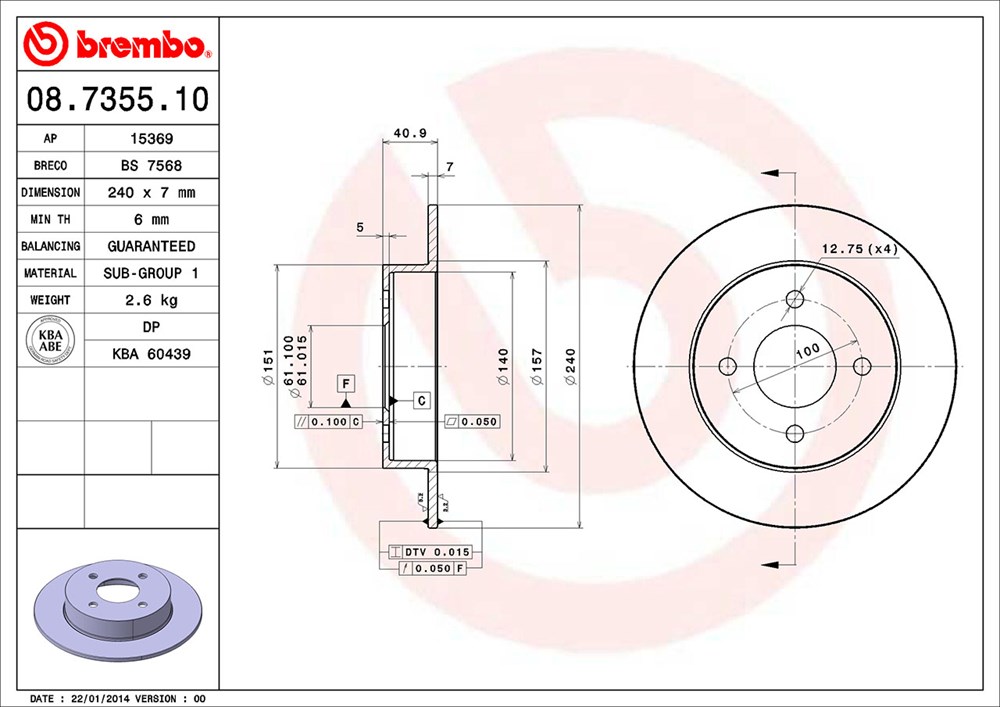 Tarcza hamulcowa BREMBO 08.7355.10