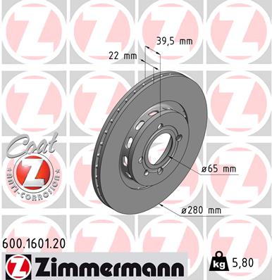 Tarcza hamulcowa ZIMMERMANN 600.1601.20