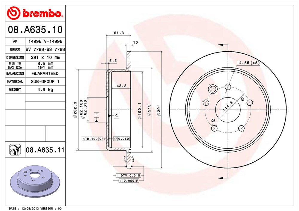 Tarcza hamulcowa BREMBO 08.A635.11