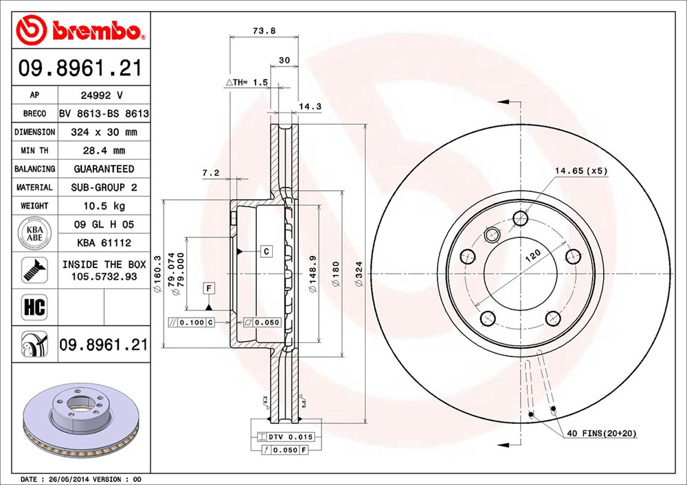 Tarcza hamulcowa BREMBO 09.8961.21