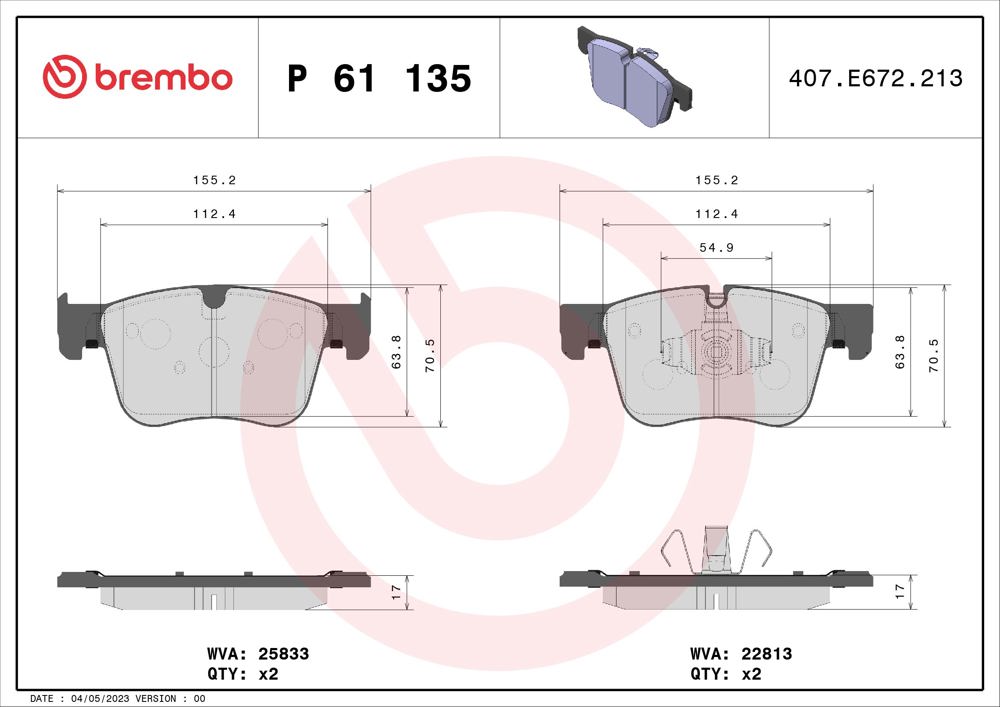 Klocki hamulcowe BREMBO P 61 135