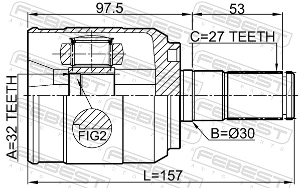 Zestaw przegubu, wał napędowy FEBEST 1211-D7AT2WD