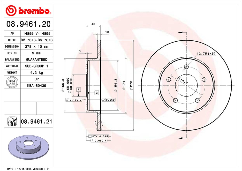 Tarcza hamulcowa BREMBO 08.9461.21