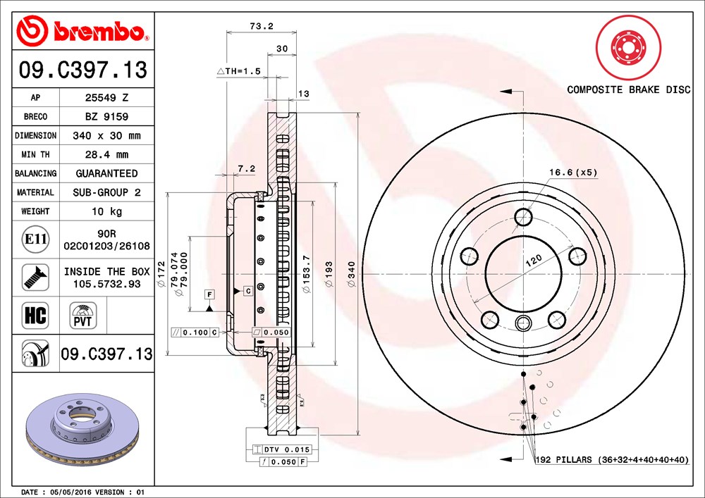 Tarcza hamulcowa BREMBO 09.C397.13