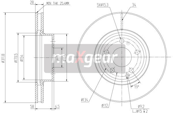 Tarcza hamulcowa MAXGEAR 19-1261
