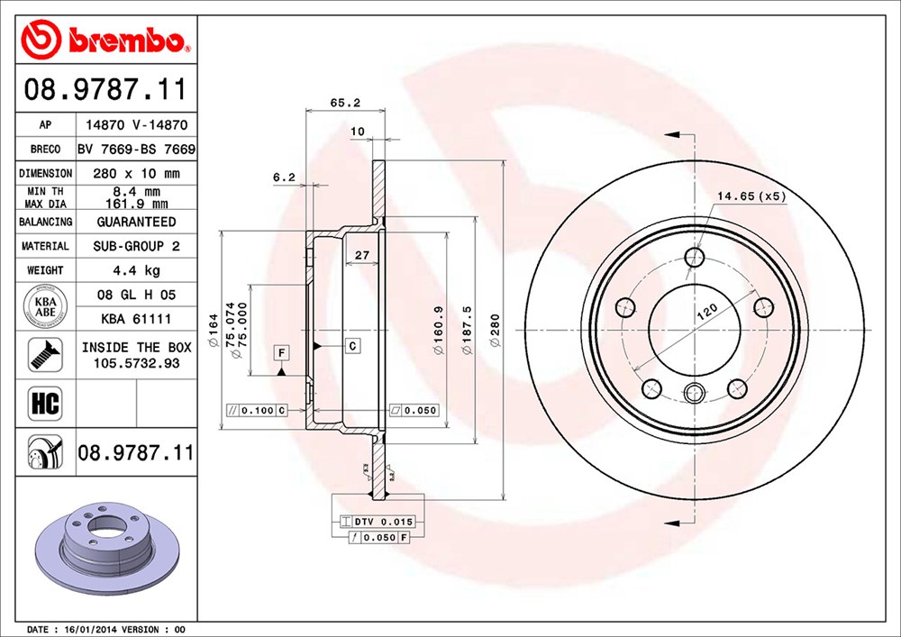 Tarcza hamulcowa BREMBO 08.9787.11