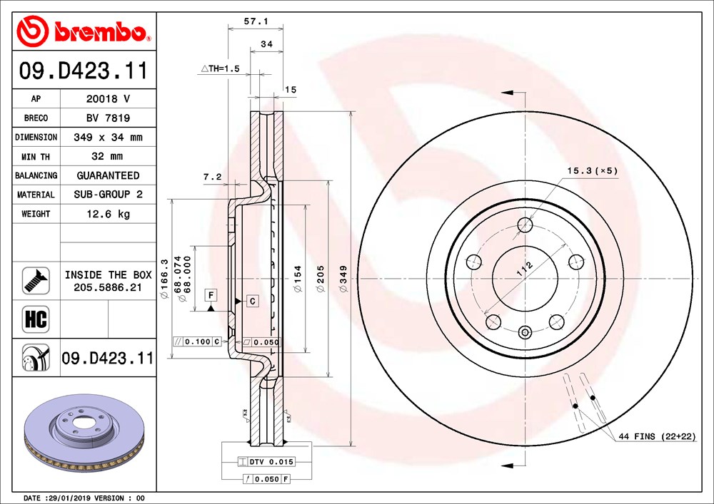 Tarcza hamulcowa BREMBO 09.D423.11