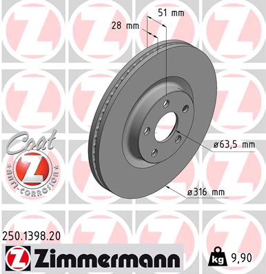 Tarcza hamulcowa ZIMMERMANN 250.1398.20