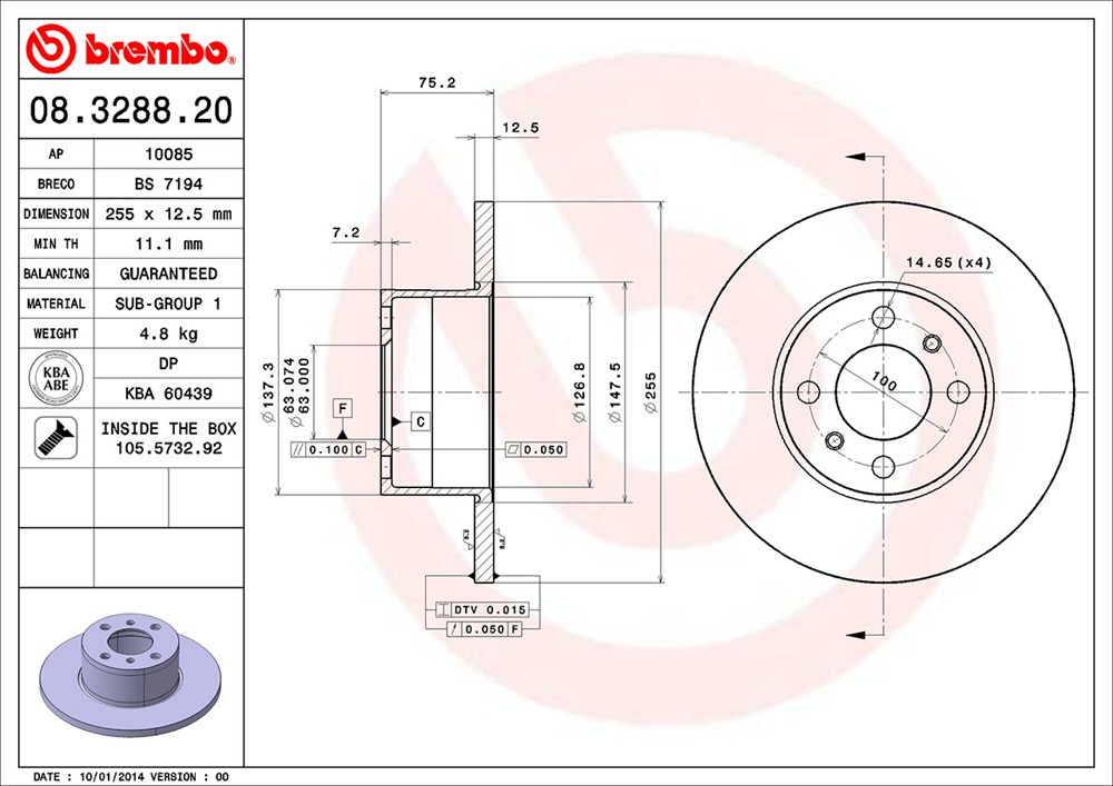Tarcza hamulcowa BREMBO 08.3288.20