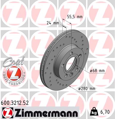 Tarcza hamulcowa ZIMMERMANN 600.3212.52