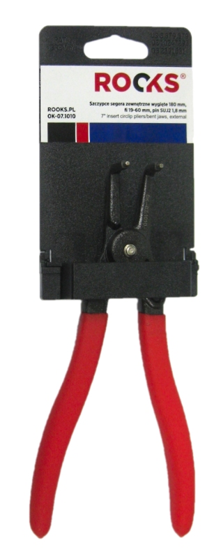 Szczypce segera zewnętrzne,wygięte 180 mm, fi 19-60 mm, pin suj2 1,8 mm ROOKS OK-07.1010