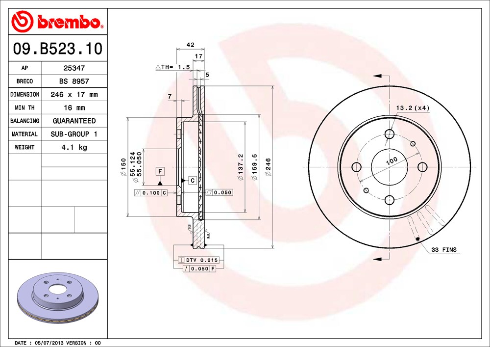 Tarcza hamulcowa BREMBO 09.B523.10