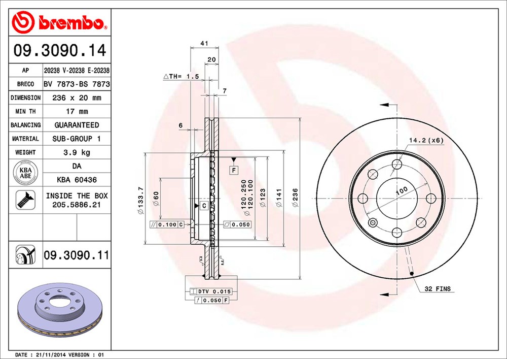 Tarcza hamulcowa BREMBO 09.3090.11