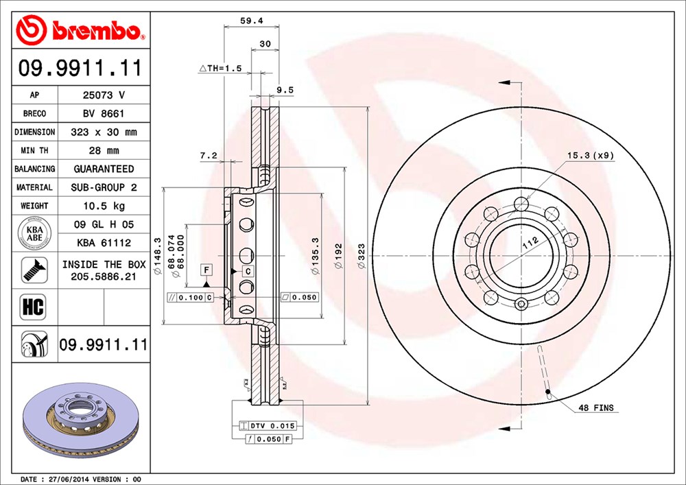 Tarcza hamulcowa BREMBO 09.9911.11