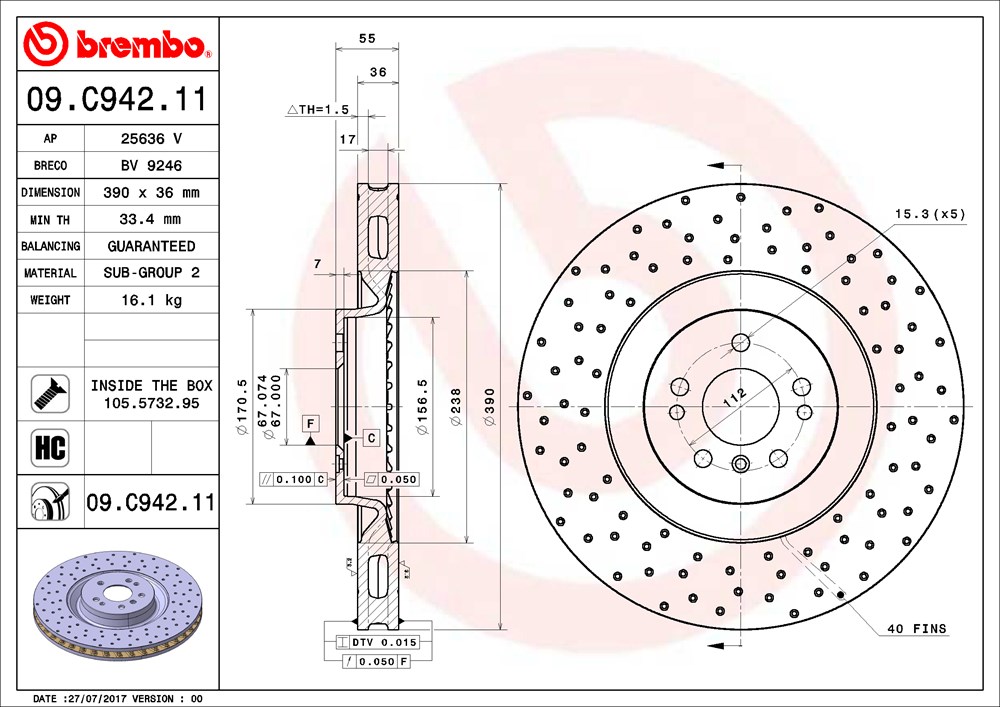 Tarcza hamulcowa BREMBO 09.C942.11