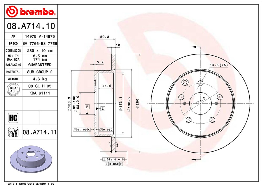 Tarcza hamulcowa BREMBO 08.A714.11